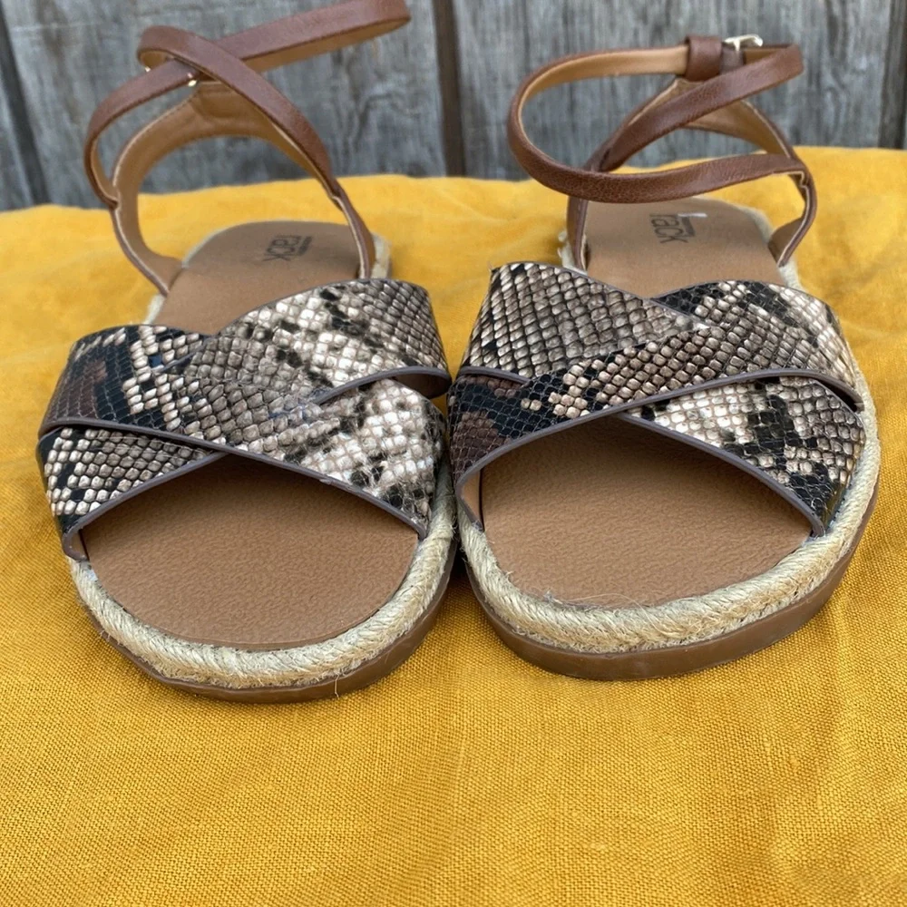 Nordstrom Rack Polly Flat Espadrille Snake Print Cross Sandals Size 5